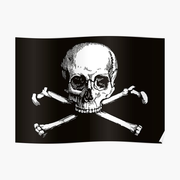 Skull and Crossbones | Jolly Roger | Pirate Flag | Deaths Head | Black and White | Skulls and Skeletons | Vintage Skulls | Poster