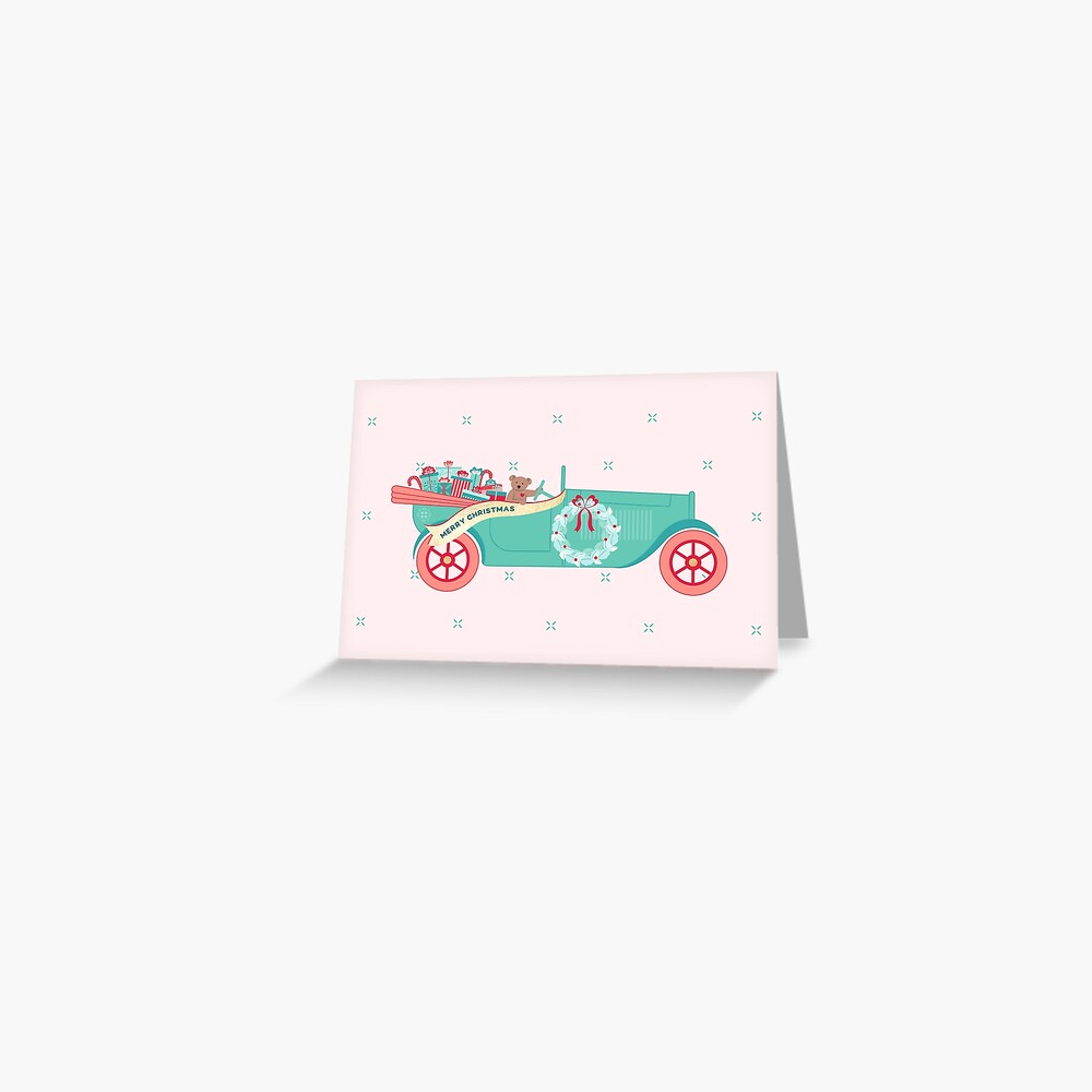 Christmas Teddy Car Greeting Card