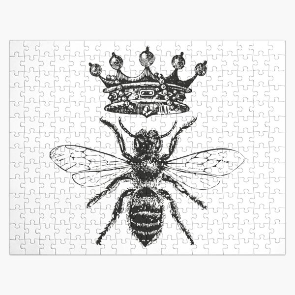 Queen Bee | Vintage Honey Bees | Black and White | Jigsaw Puzzle