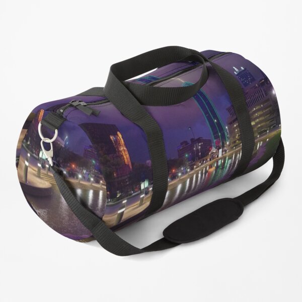 dallas skyline with lightning Duffle Bag