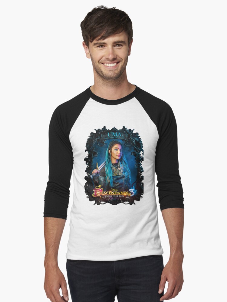 Imagen 1 de 3, Camiseta ¾ estilo béisbol con la obra Descendientes 3 Uma, ten cuidado con tus espaldas, diseñada y vendida por ratiffcatherine.