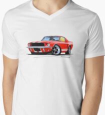 Ford Mustang (1967) Red (White Stripes) Men's V-Neck T-Shirt