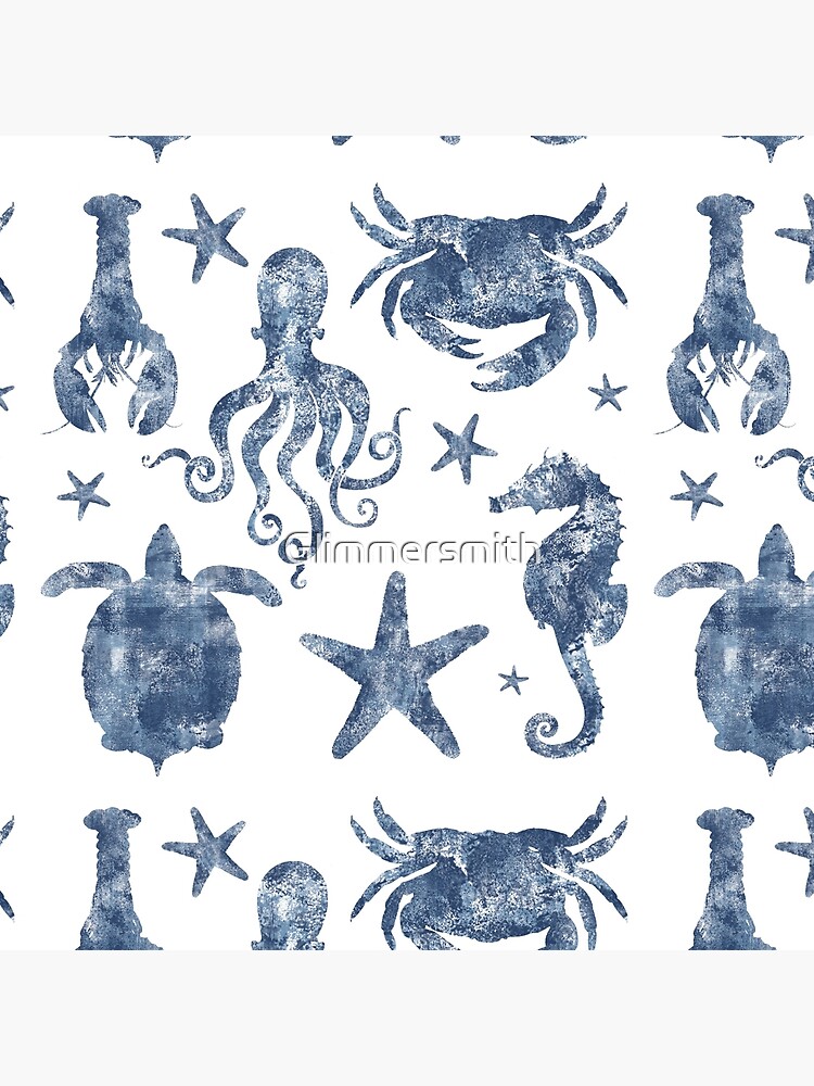 Nautical Marine Life, sea star, seahorse, turtle, octopus, coastal beach by Glimmersmith