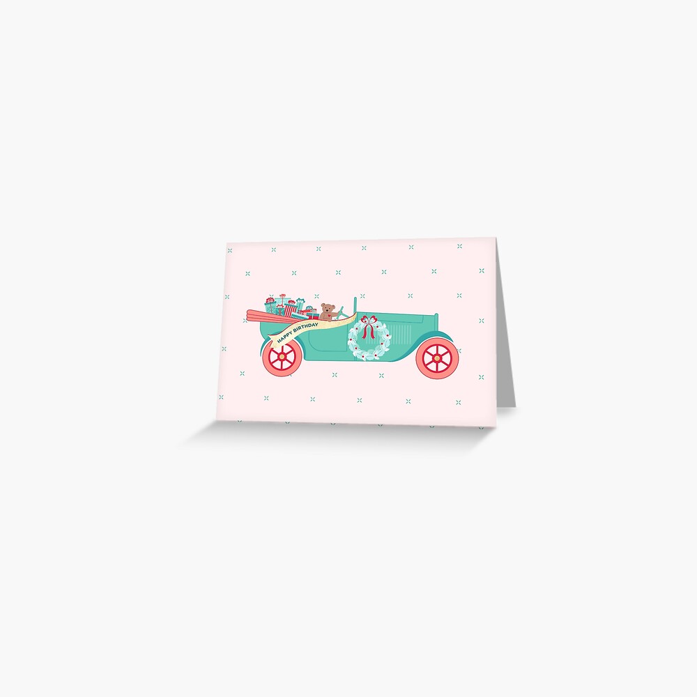 Birthday Teddy Car Greeting Card