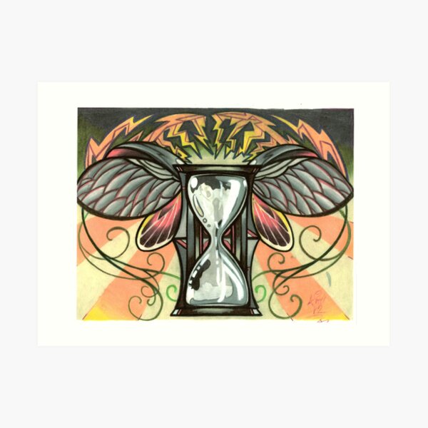 time flies, beetle winged hourglass tattoo design Art Print
