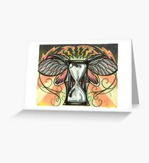 time flies, beetle winged hourglass tattoo design Greeting Card