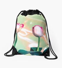 Pink Tulips Painted with Light Drawstring Bag