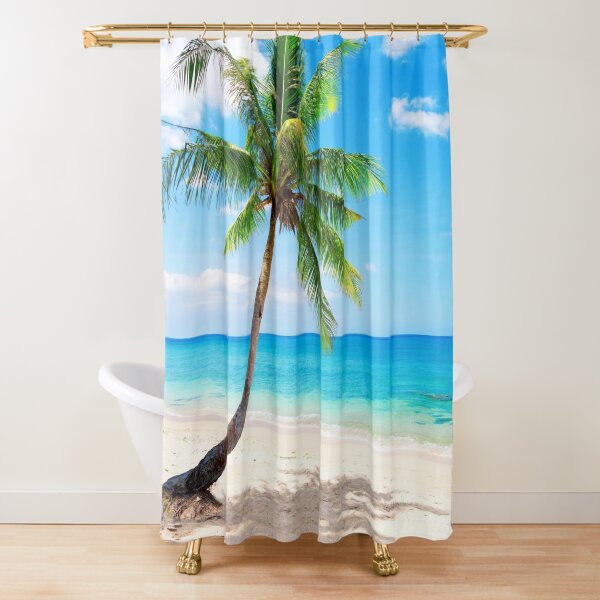 Palm Tree on The Beach Shower Curtain