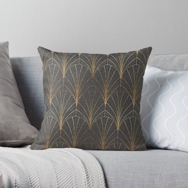 Art Deco Waterfalls // Grey & Gold Throw Pillow