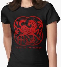 Year of The Horse Paper Cut Design Women's Fitted T-Shirt