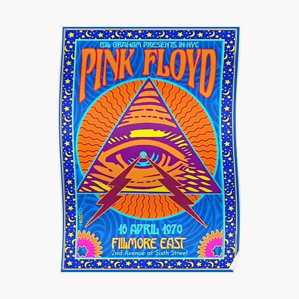 Póster de concierto original de Pink Floyd 1970 NYC FILMORE EAST AQUA COLOR Póster