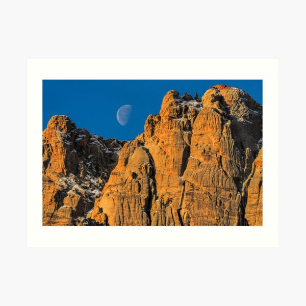 Red Rock Canyon Moon Set Art Print