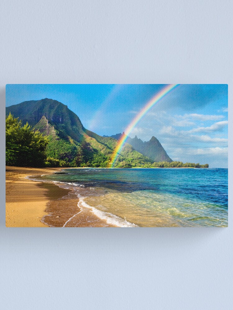 Alternate view of Rainbow at Tunnels Beach Hawaii Canvas Print