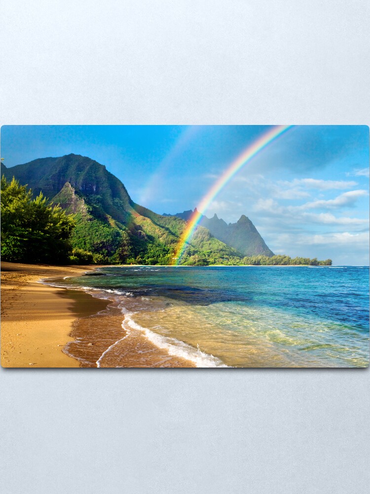 Alternate view of Rainbow at Tunnels Beach Hawaii Metal Print
