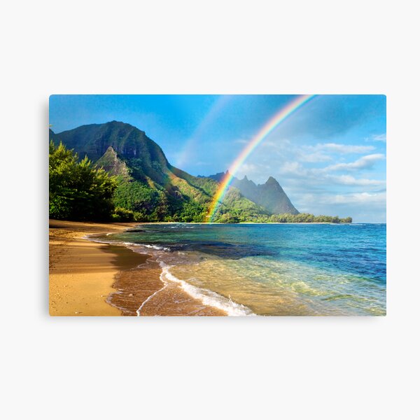 Rainbow at Tunnels Beach Hawaii Metal Print
