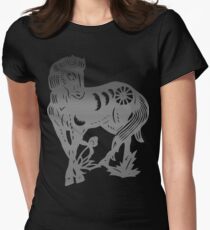 Chinese Zodiac Horse Papercut Women's Fitted T-Shirt