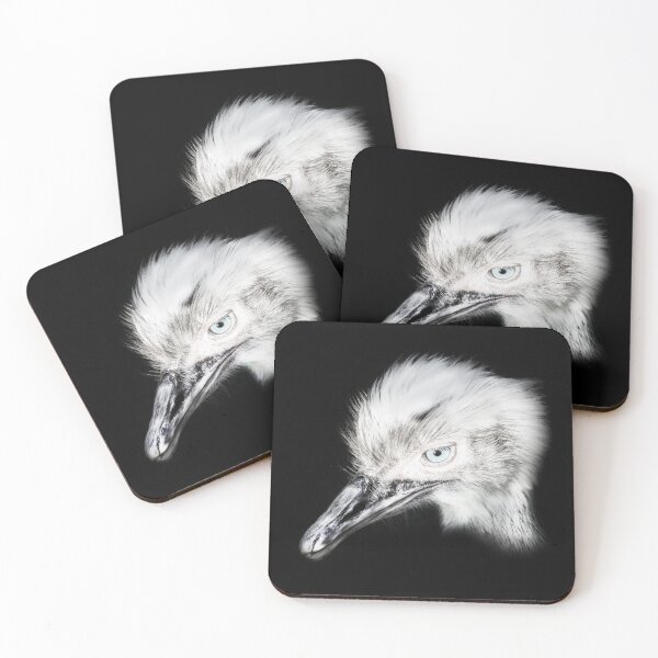 Item preview, white rhea bird portrait on black background designed and sold by Nikoleta Vukovic.