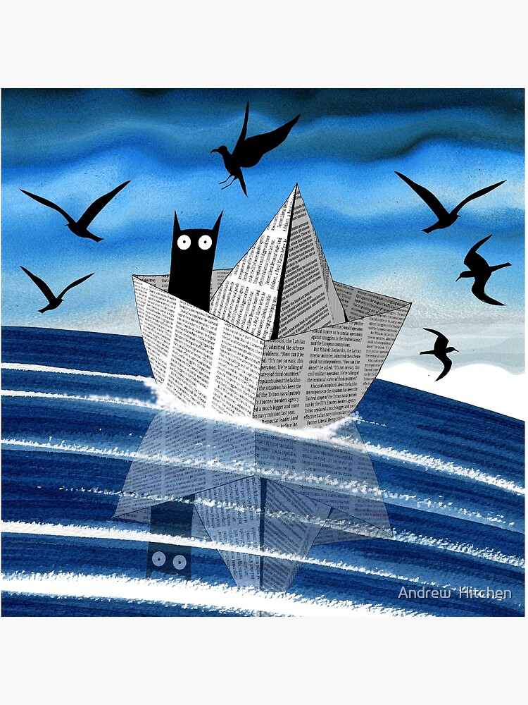 Imagen 3 de 3, Cojín con la obra Barco de papel, diseñada y vendida por Andrew  Hitchen.