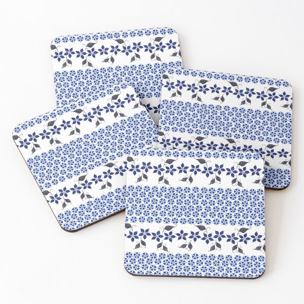 Item preview, Blue flower striped pattern designed and sold by patternsbymira.