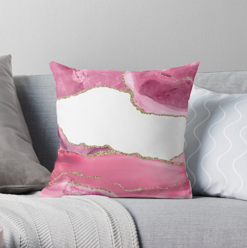 Pink Blush Agate Marble Landscape I Throw Pillow