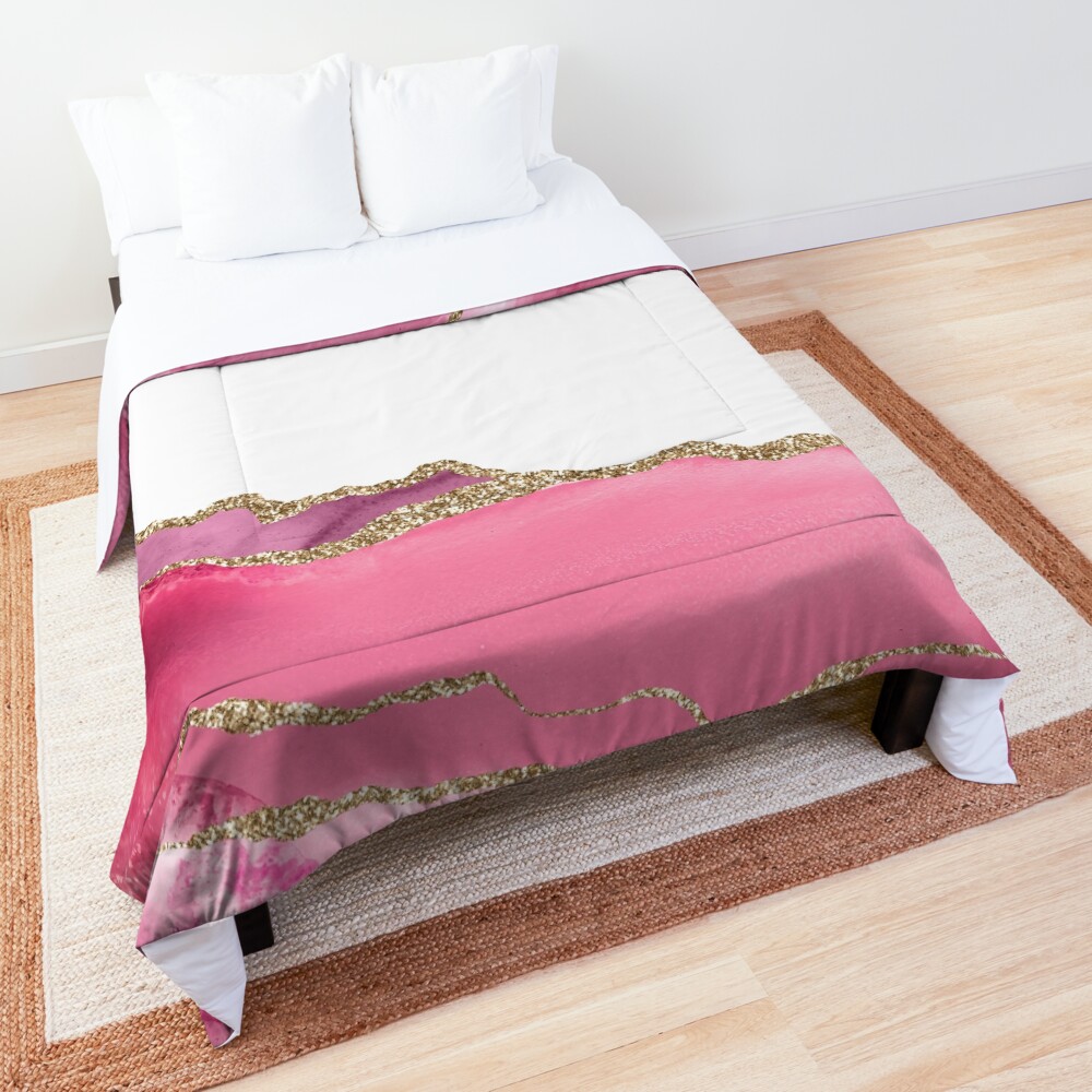 Pink Blush Agate Marble Landscape I Comforter