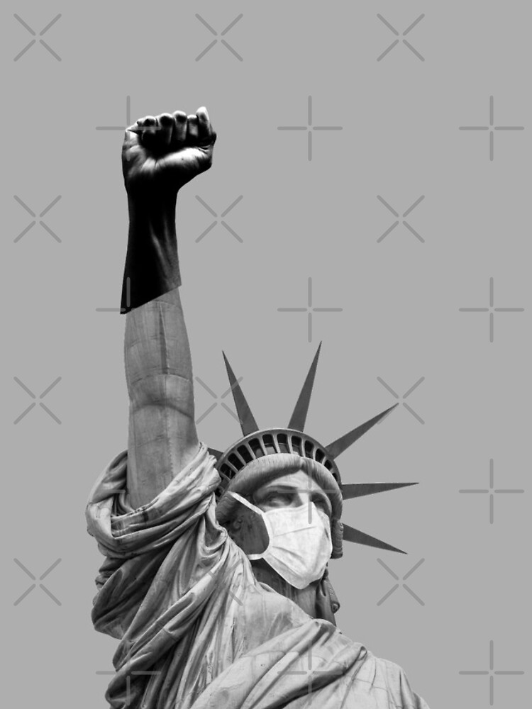 "statue of liberty black power salute fist face mask" iPhone Case for