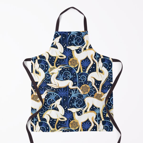 Item preview, Deco Gazelles Christmas Garden // navy blue background white animals blue and metal gold textured decorative elements designed and sold by SelmaCardoso.