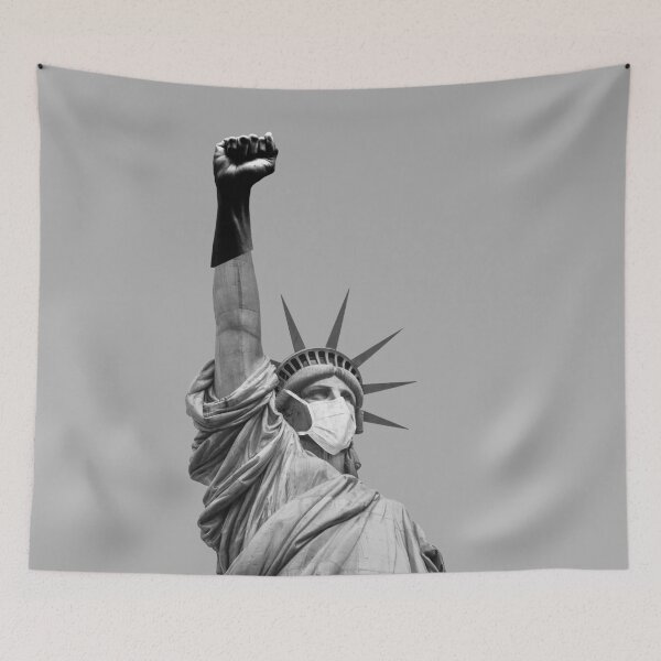 Item preview, statue of liberty black power salute fist face mask designed and sold by Teecha.