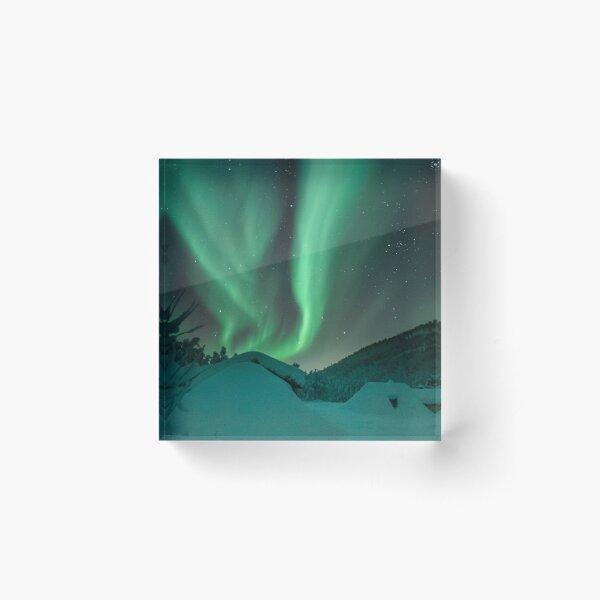 Northern Lights in Iceland. Aurora Borealis green sky. Acrylic Block