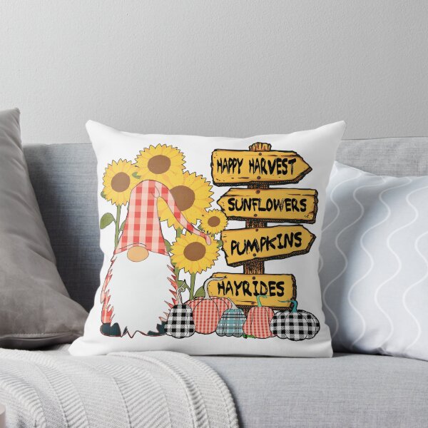 Item preview, Happy Harvest Nordic Gnome Gingham Plaid Pumpkins Sunflowers Fall designed and sold by funnytshirtemp.