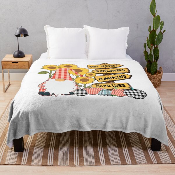 Item preview, Happy Harvest Nordic Gnome Gingham Plaid Pumpkins Sunflowers Fall designed and sold by funnytshirtemp.