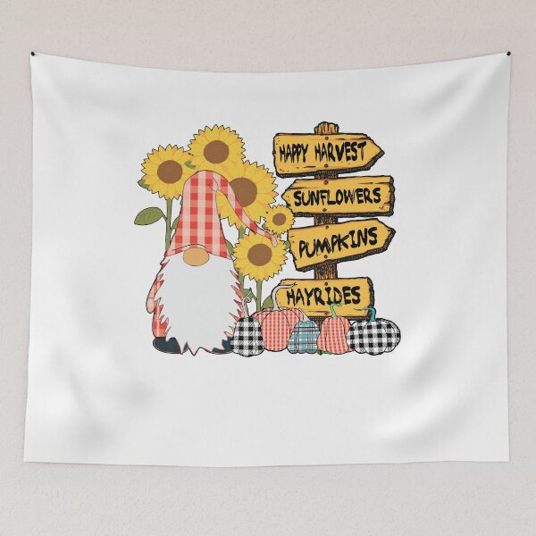 Item preview, Happy Harvest Nordic Gnome Gingham Plaid Pumpkins Sunflowers Fall designed and sold by funnytshirtemp.