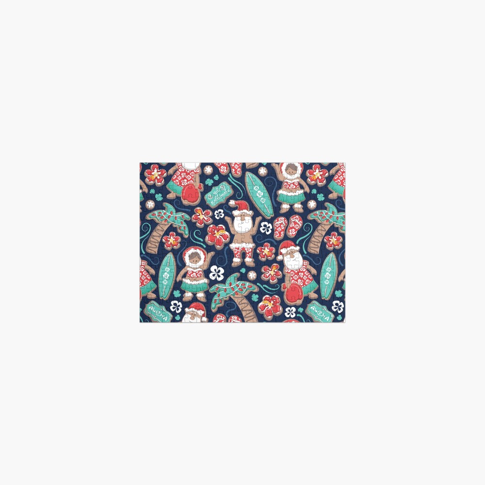 Mele Kalikimaka Hawaiian Christmas gingerbread cookies // navy blue background Jigsaw Puzzle