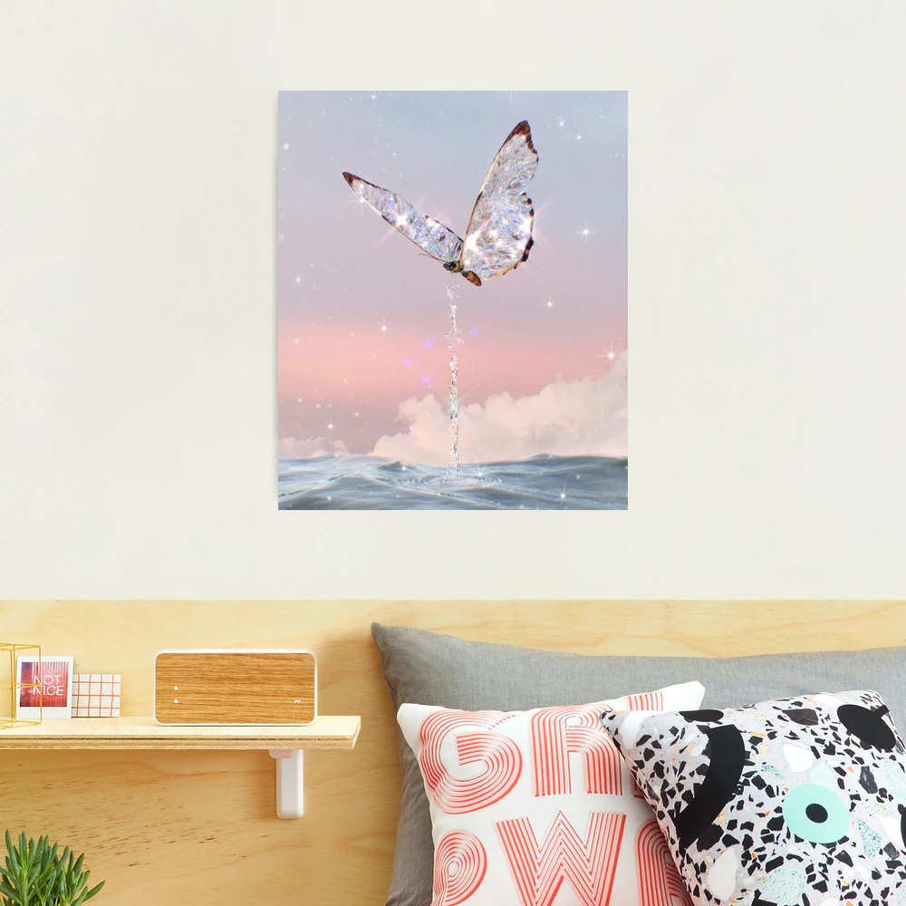 Vintage aesthetic sparkly butterfly pastel sunset beach Photographic Print  for Sale by samararibas