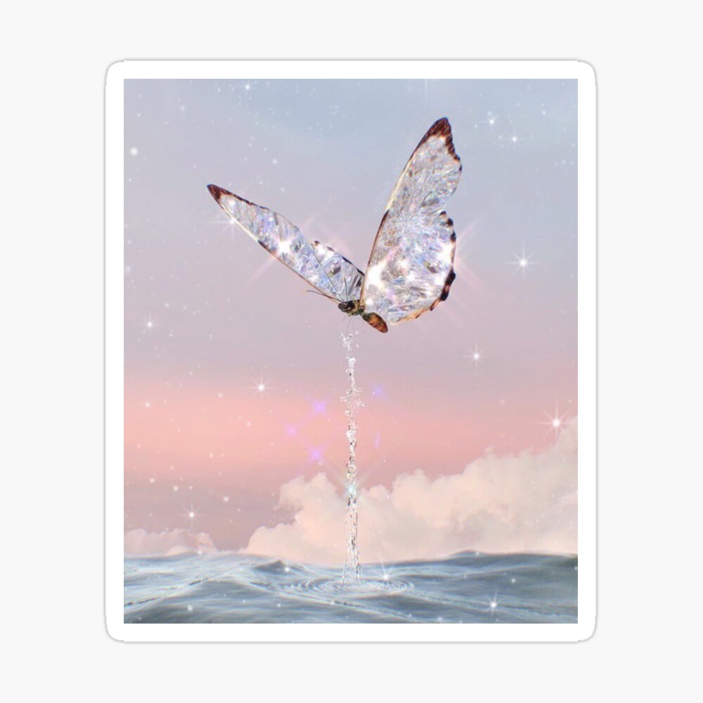 Vintage aesthetic sparkly butterfly pastel sunset beach Poster