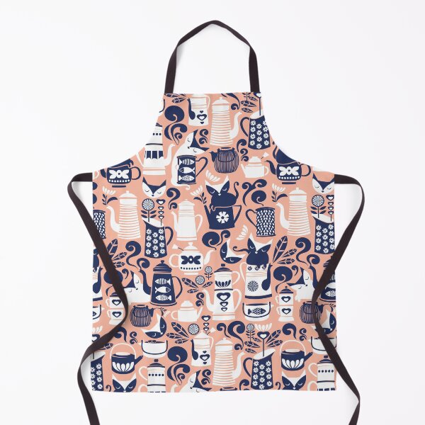 Folk Tea Invitation // flesh marine blue and white cats Apron