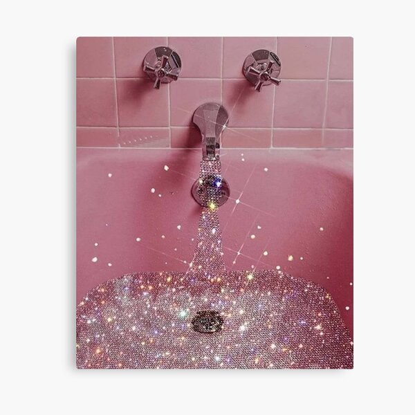 Pink rose pastel vintage glittery bath Canvas Print