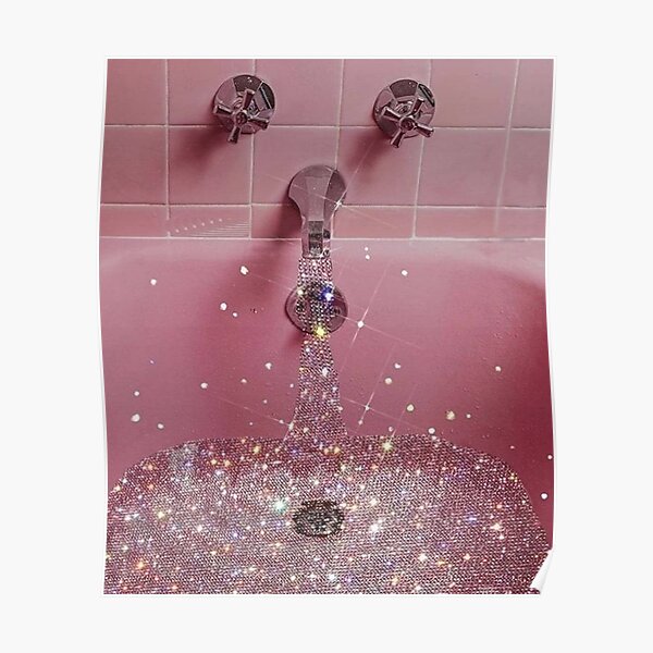 Pink rose pastel vintage glittery bath Poster