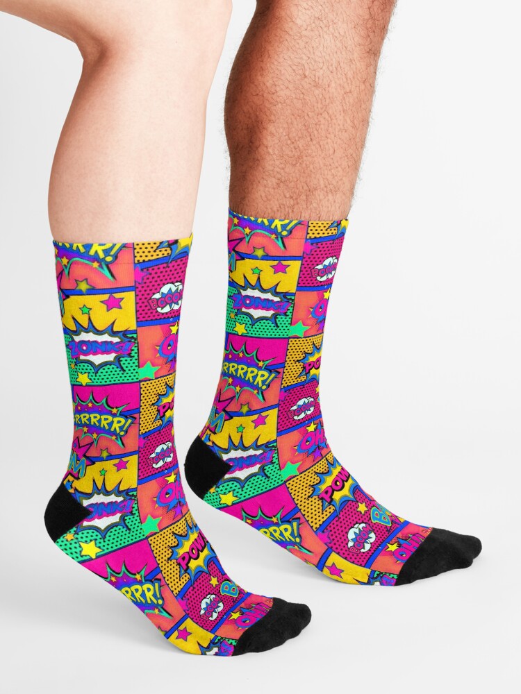 "Colorful Comic Book Panels" Socks by Alondra Redbubble