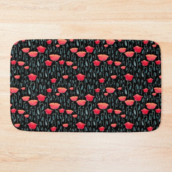 Item preview, Red Poppy Field Hand Drawn Floral Pattern On Black designed and sold by Negin Mf Designs.
