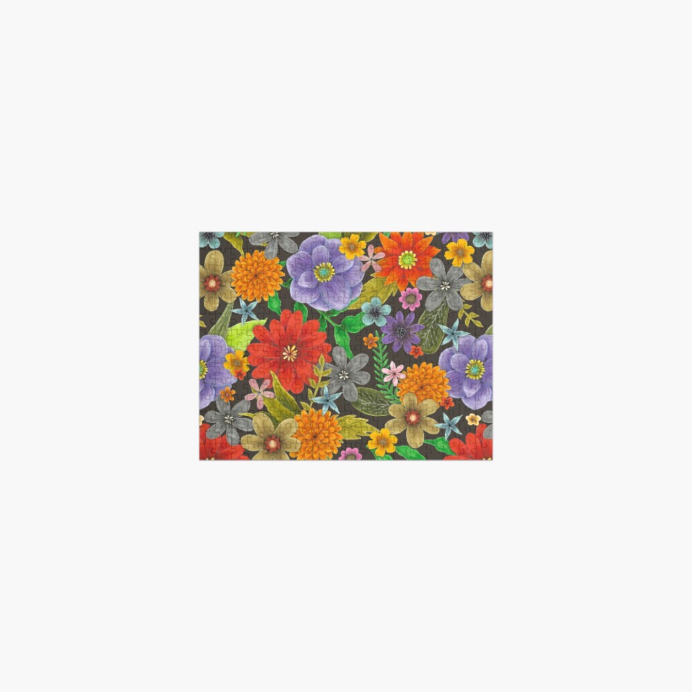 big bright flowers on black Jigsaw Puzzle