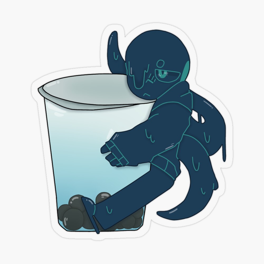 Shattered Dream Sans holding Bubble Tea Sticker for Sale by