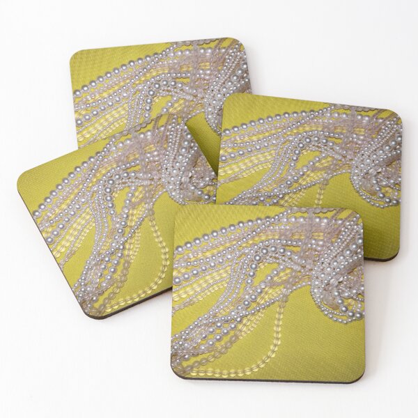 Item preview, Pink pearls and beads on a deep yellow background designed and sold by Kim-Pratt.
