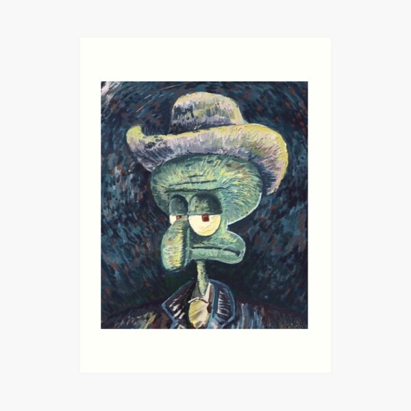 Squidward Painting Art Print By Shining Art Redbubble   Aps,504x498,small,transparent Pad,600x600,f8f8f8 