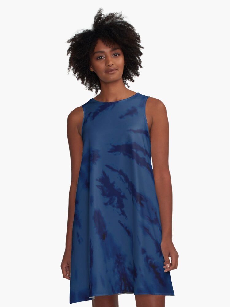 Summer Artsy Navy Blue Tie Dye Swirl  A-Line Dress for Sale by