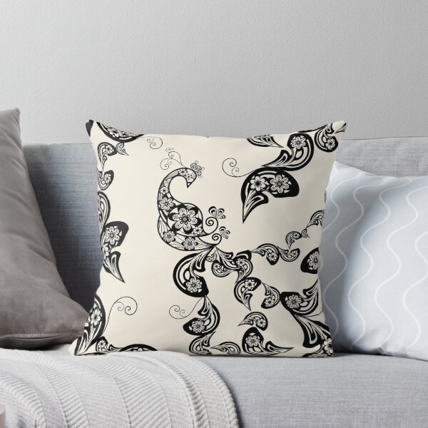 Item preview, Elegant Vintage Black Boho Floral Paisley Peacock On Ivory © fatfatin designed and sold by fatfatin.