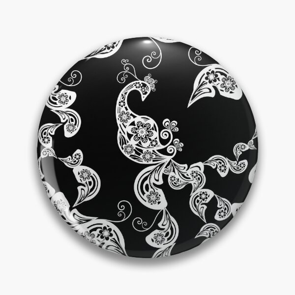 Item preview, Elegant Vintage White Boho Floral Paisley Peacock On Black © fatfatin designed and sold by fatfatin.