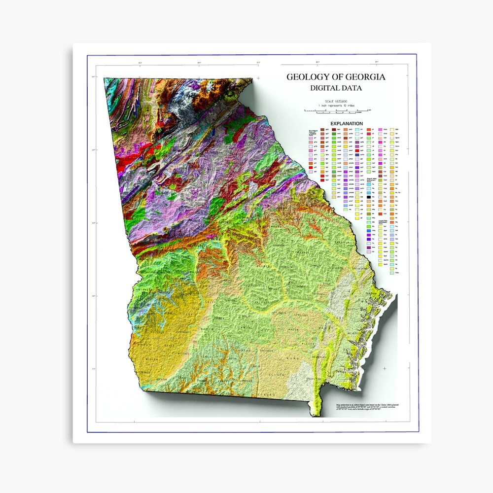 Geologic Map Of Georgia 1976 Geological Map Of Georgia Digitally-Rendered" Photographic Print By  Thinkaboutmaps | Redbubble