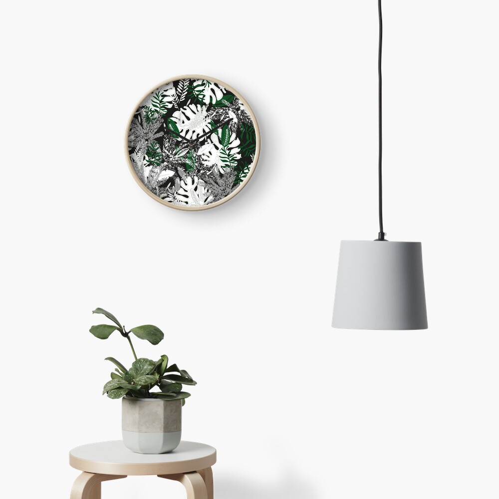 White Monstera Clock