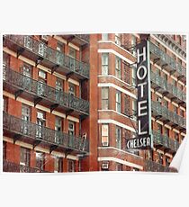 Facade of the Chelsea Hotel with neon sign Poster